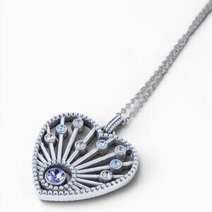 Brighton Halo Radiance Heart Pendant Blue Purple Crystal Necklace 16-18"  READ